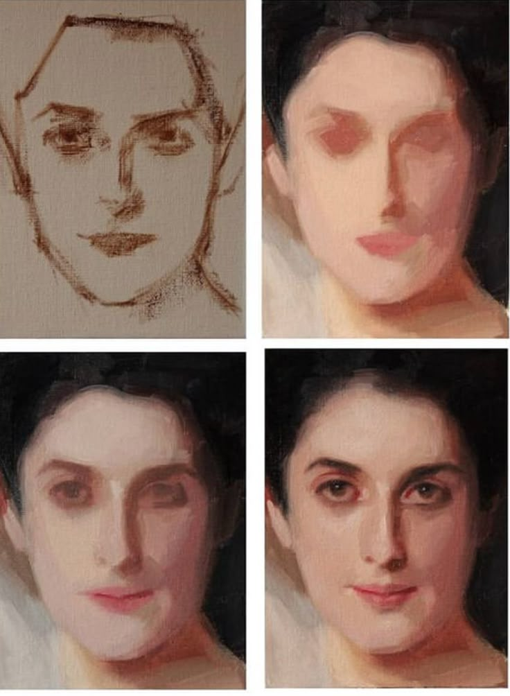 four different pictures of people's faces in pastel