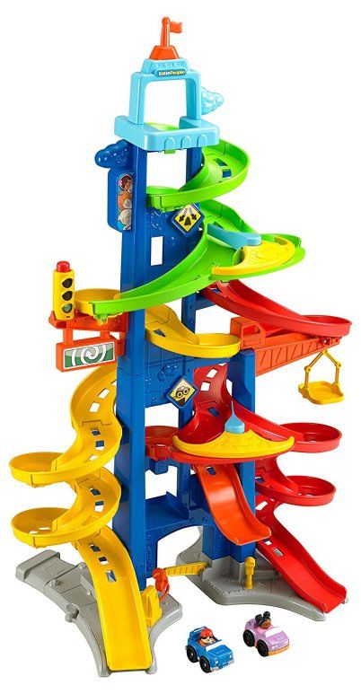 a toy playset with cars and slides