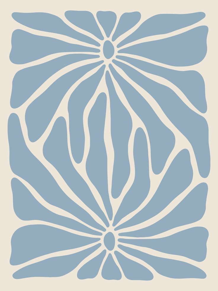 a blue and white wallpaper with an abstract design in the middle, on a beige background