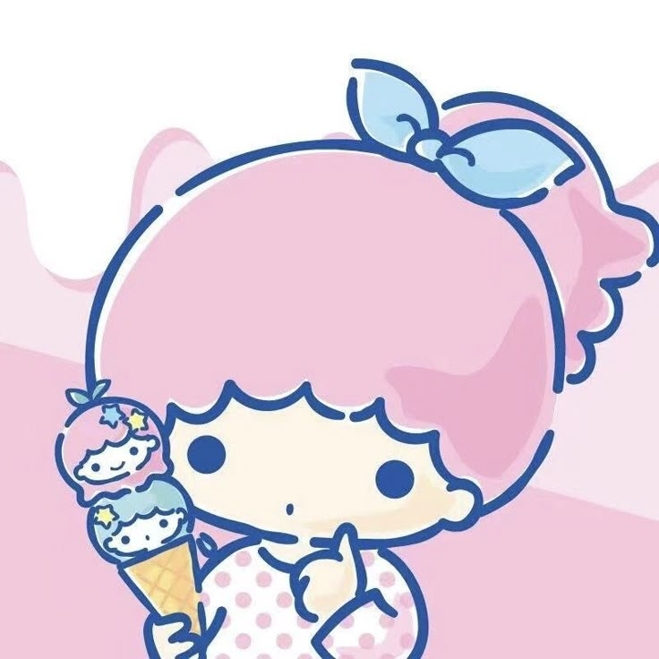 a cartoon girl holding an ice cream cone in her hand and looking at the camera