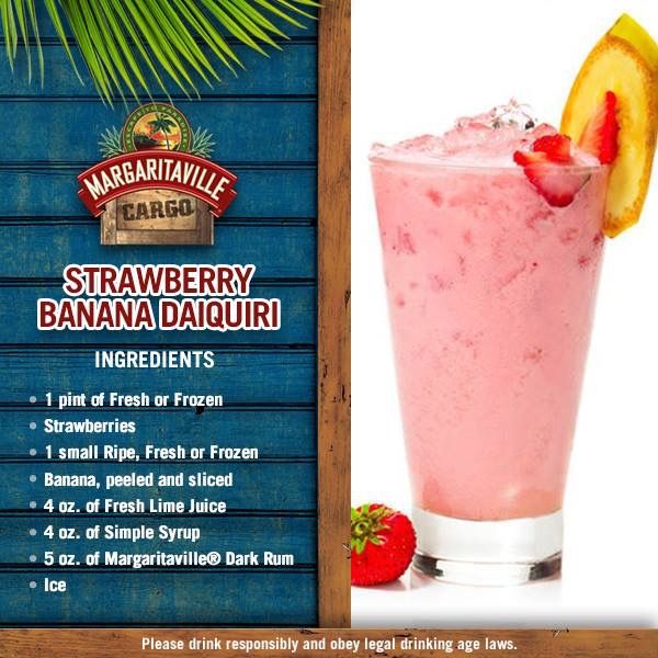 a strawberry banana daiquite drink is shown in front of a sign with information about it