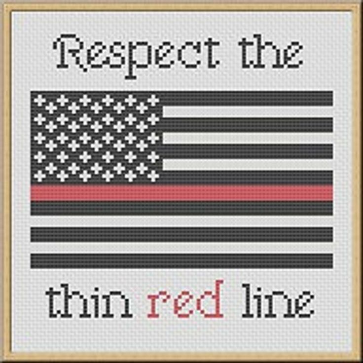 an american flag cross stitch pattern with the words respect the thin red line on it