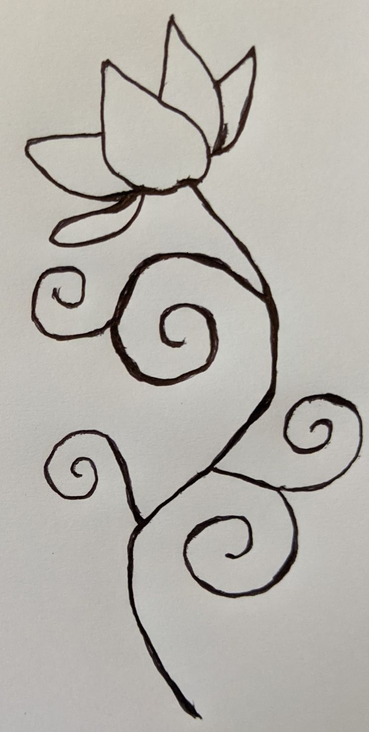 a drawing of a flower with swirls on it