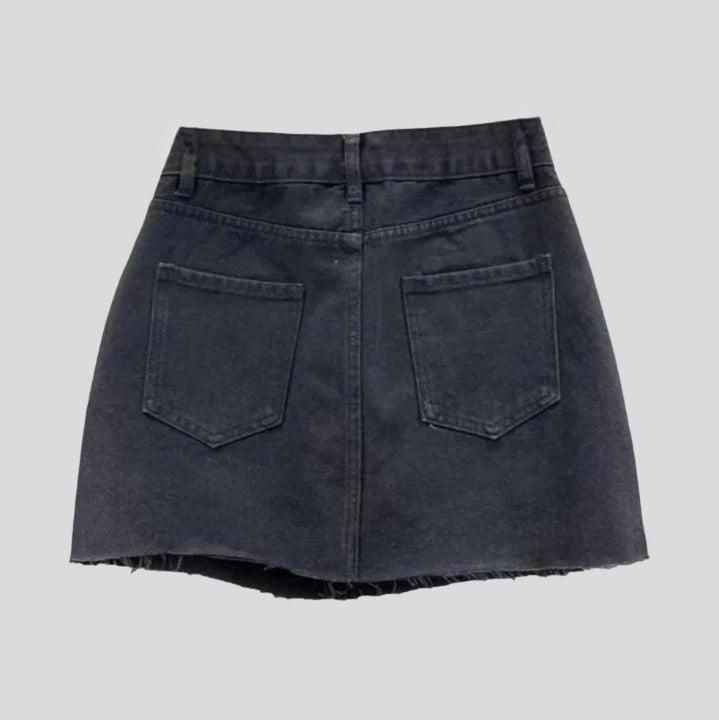 Be bold and daring with our 2023 Summer distressed women's denim skort - an edgy take on grunge fashion!Why You'll Love ItThis stylish mid-waist skort is designed to turn heads and make a statement. The distressed denim and zippered/button closure provide a unique blend of comfort and fashion. making it the perfect outfit for any occasion.Distinctive Features Grunge Style: Take your fashion game to the next level with this stylish skort. a perfect representation of grunge fashion. Distressed Den Edgy Fitted Cutoff Mini Skirt, Edgy High Rise Fitted Denim Skirt, Edgy Fitted Mid-rise Denim Skirt, Edgy Mid-rise Fitted Denim Skirt, Edgy Fitted Cutoff Denim Skirt, Grunge High Waist Denim Skirt With Pockets, Grunge High-waist Denim Skirt With Pockets, Grunge High Waist Cotton Mini Skirt, Punk High Waist Denim Skirt With Pockets