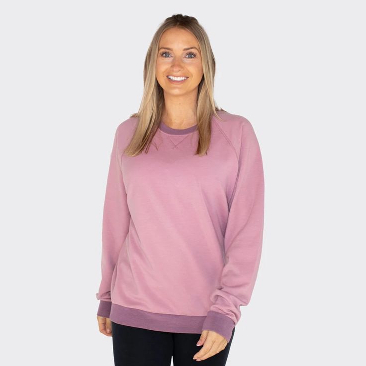 (1) Merino Wool Pull Over Sweatshirt For Women - Woolx Bailey - Free Shipping Athleisure Moisture-wicking Crew Sweatshirt, Long Sleeve Moisture-wicking Sweatshirt For Loungewear, Moisture-wicking Cotton Crew Neck Sweatshirt, Purple Cotton Crew Neck Sweatshirt, Moisture-wicking Relaxed Fit Crew Neck Sweatshirt, Quarter Zip, Merino Wool, Open Shoulder Tops, Crew Neck Sweatshirt