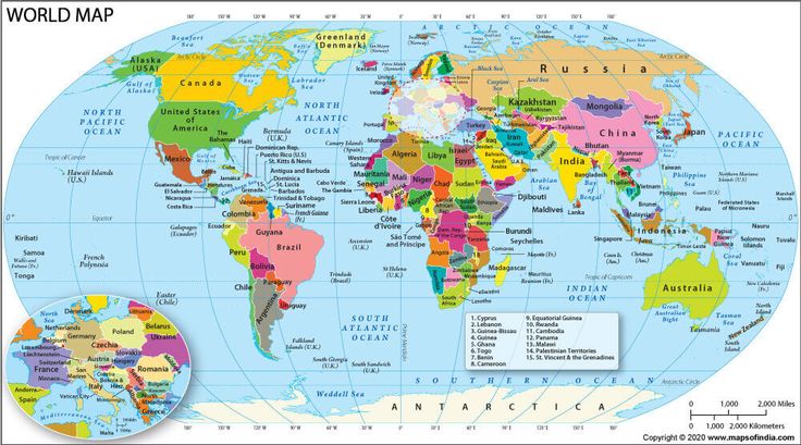 a world map with all the countries and their major cities on it's sides