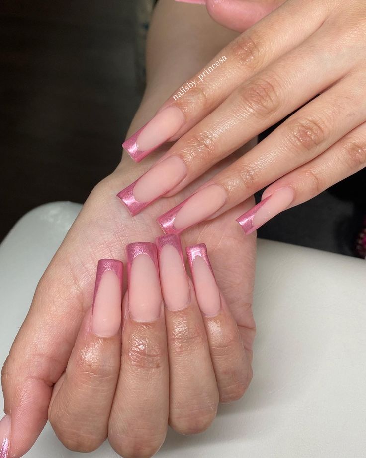 Baby Pink Chrome Nails French Tip, Pink Crome French Tip, Pink Chrome Tip Nails, Pink French Chrome Nails, Chrome Pink French Tip Nails, Pink Chrome Tips, Pink Chrome Nails French Tip, Pink Chrome French Tip Nails, Pink Chrome French Tip