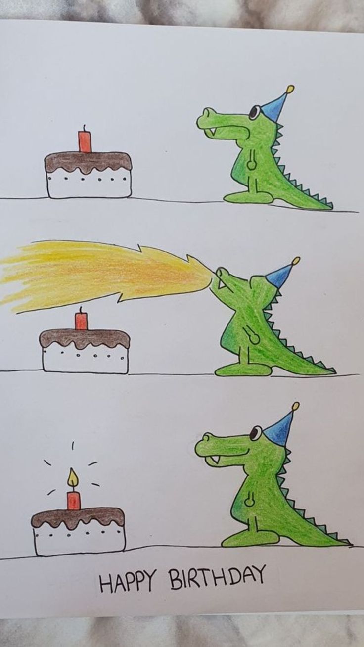 a birthday card with an image of a crocodile and a cake