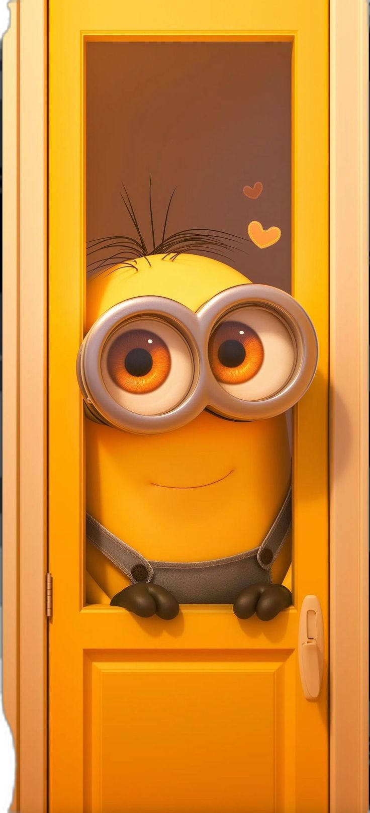 a yellow door with an image of a minion on it's face and glasses