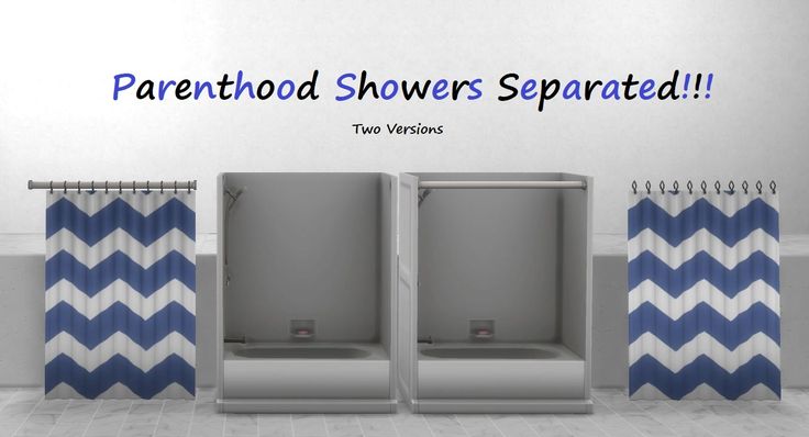 there are two shower stalls with blue and white chevrons on the sides, next to each other