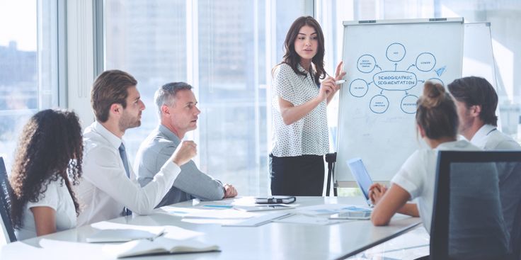 a woman giving a presentation to her colleagues