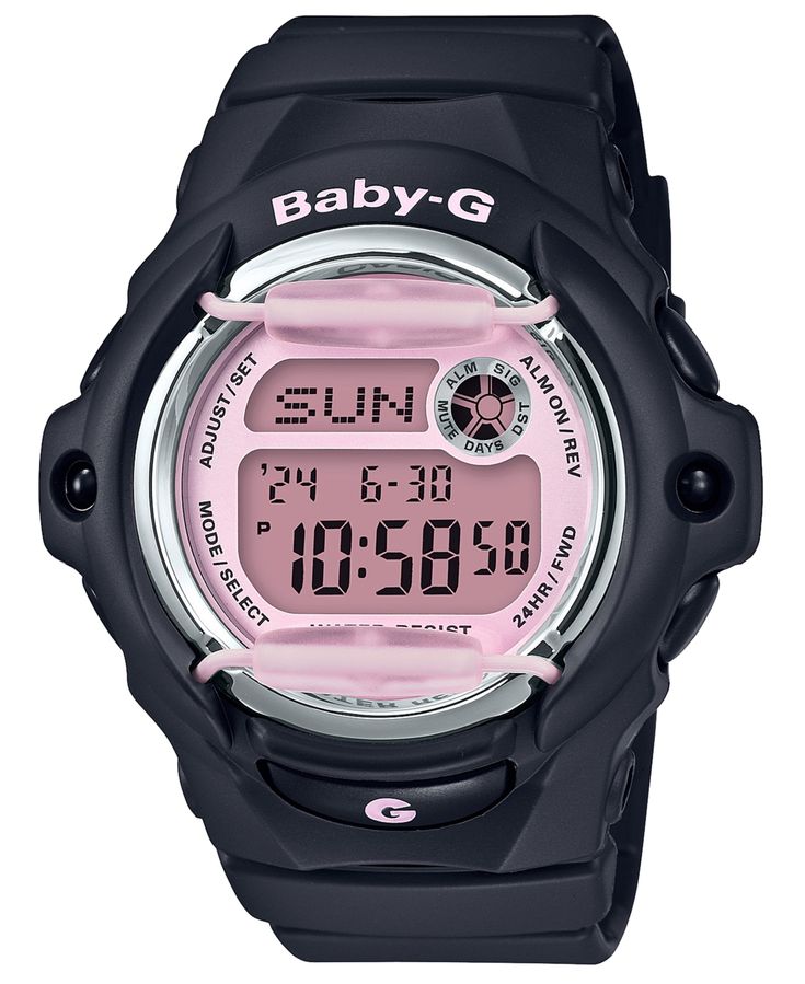 Baby-g shows modern flair with strong lines accentuated with brilliant black and pink for this fetching digital timepiece. Style #BG169M-1 Casio Watch Women, G Shock Black, Casio Digital, Pink Watch, Baby G, Black Resin, Casual Watches, Casio G Shock, Gshock Watch