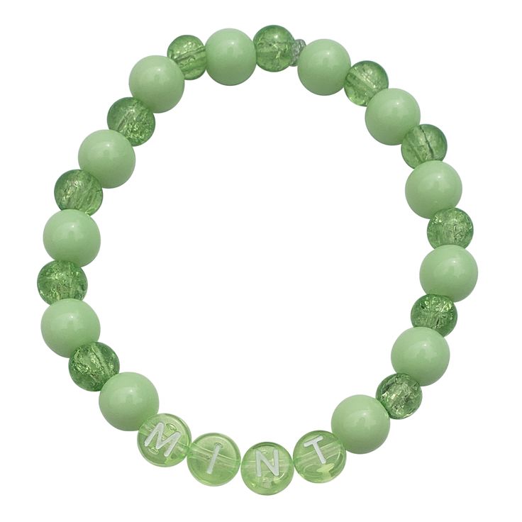 Add a refreshing touch to any look with this lovely green accessory Stretchy letter bracelet with minty crystal & plastic bubble beads Bracelets Kandi, Bubble Beads, Green Accessories, Kandi Bracelets, Letter Bracelet, Pearl Necklace, Bubbles, Mint, Bracelet