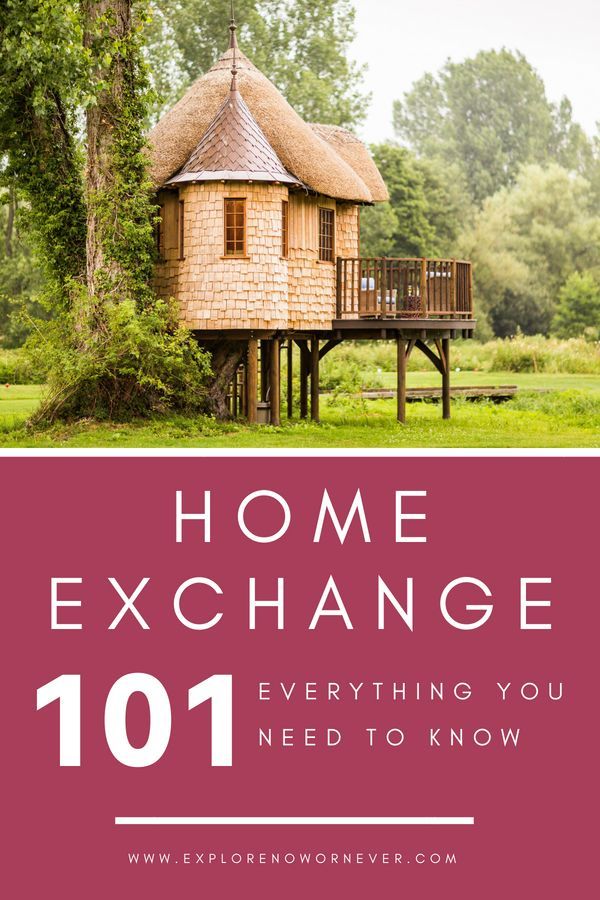 a tree house with the text home exchange 101 everything you need to know