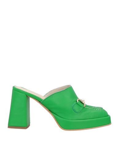 Leather Nappa leather Metal applications Solid colour with appliqués Leather backing Square toeline Square heel Covered heel Rubber sole Contains non-textile parts of animal origin Mules model Green Leather Mules With Open Heel, Green Leather Open-heel Mules, Green Leather Open Heel Mules, Elegant Platform Clogs For Spring, Spring Leather Clogs With Padded Heel, Chic Green Slip-on Mules, Formal Summer Clogs With Reinforced Heel, Chic Green Leather Mules, Green Mules With Leather Sole For Spring