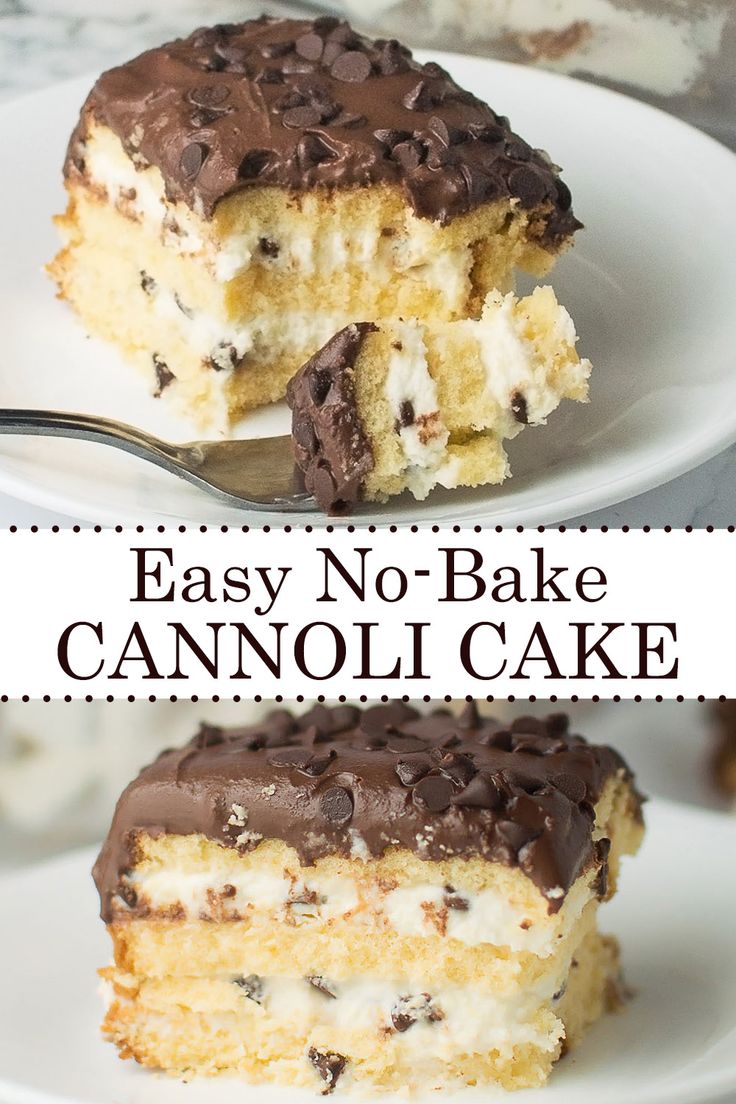 easy no - bake cannoli cake with chocolate frosting