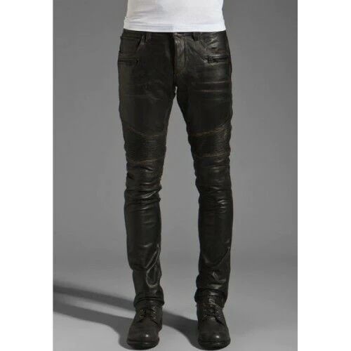 Real Leather Skinny Fit Pant – Boho Living Room Fitted Leather Bottoms With Zip Fly, Fitted Full Length Leather Pants For Streetwear, Fitted Leather Moto Bottoms, Fitted Leather Bottoms For Biker Events, Black Leather Jeans For Streetwear, Urban Straight Leg Leather Pants, Fitted Leather Pants With Belt Loops For Streetwear, Black Leather Full-length Jeans, Moto Style Fitted Straight Leg Pants