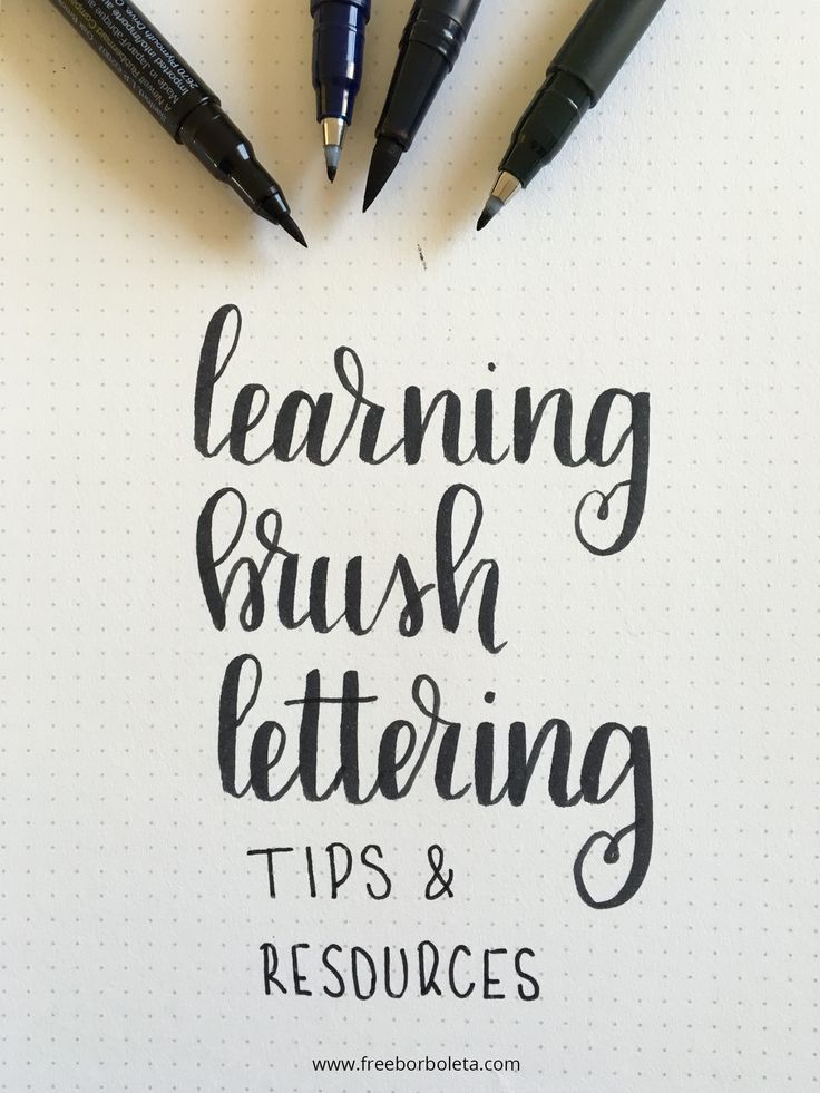 the words learning brush lettering tips and resources written in black ink on a white paper