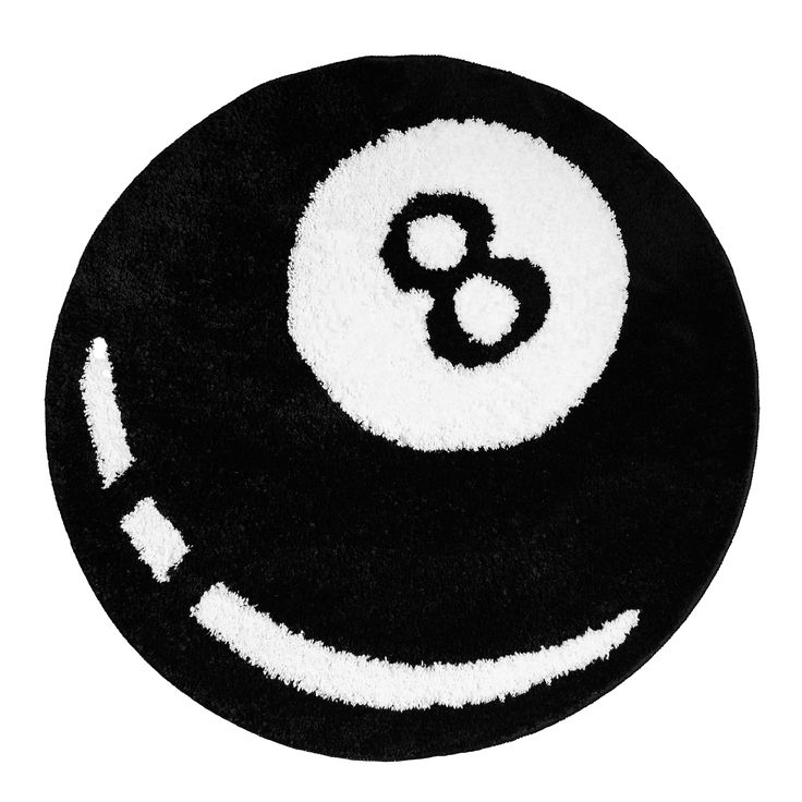 a black and white smiley face rug with the number eight in it's center