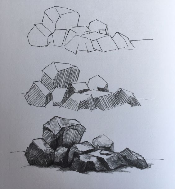 a drawing of some rocks on the ground