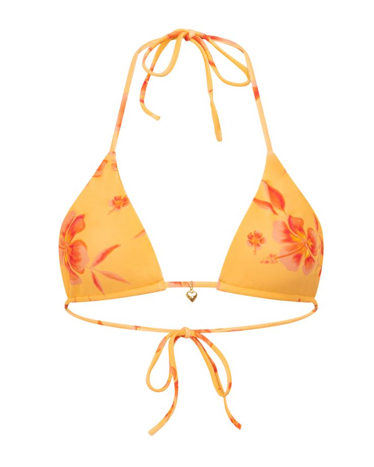 Our reversible triangle top you'll find yourself reaching for over and over. The perfect combination of style and comfort, reverse this top for two sets in one. Featured in our Tropicale print, an orange hand-drawn floral print inspired by tropical getaways. Reverse Tropicale to a stunning orange shimmer fabric, which subtly shines in the sun. Summer Vacation Swimsuit, Orange Bikinis For Women, Diy Swimsuit Top, Cute Swimsuits Two Piece, Low Waisted Bikinis, Hawaii Aesthetic Bikinis, Leni Swims, Shein Bathing Suits, Cool Bikinis