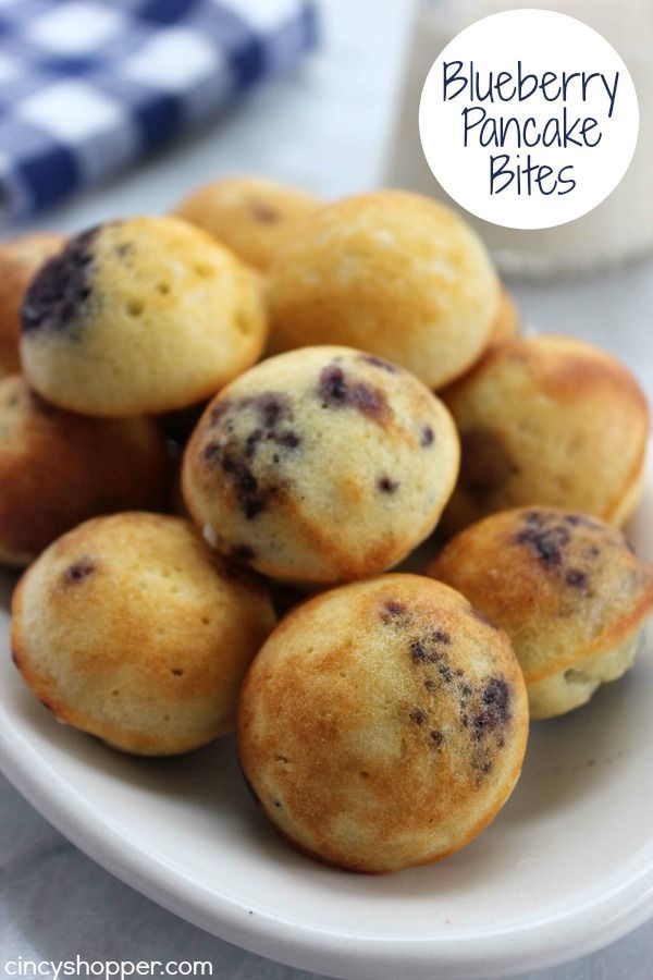 blueberry pancake bites on a white plate