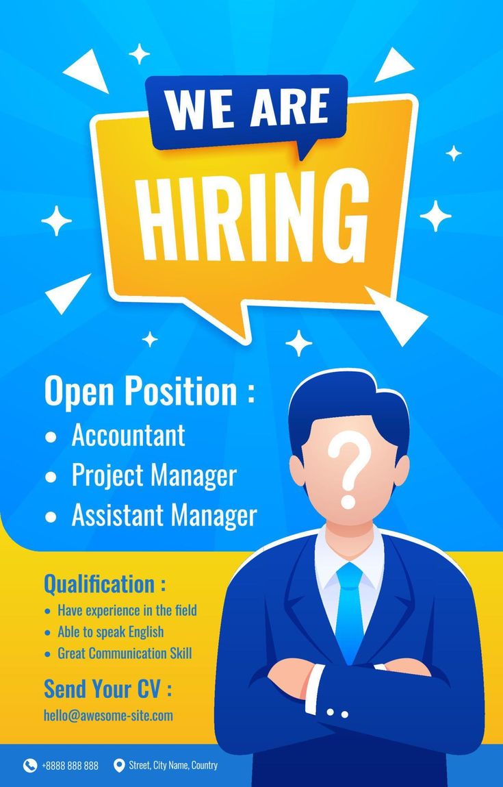 a poster with an image of a man in business attire and the words we are hiring