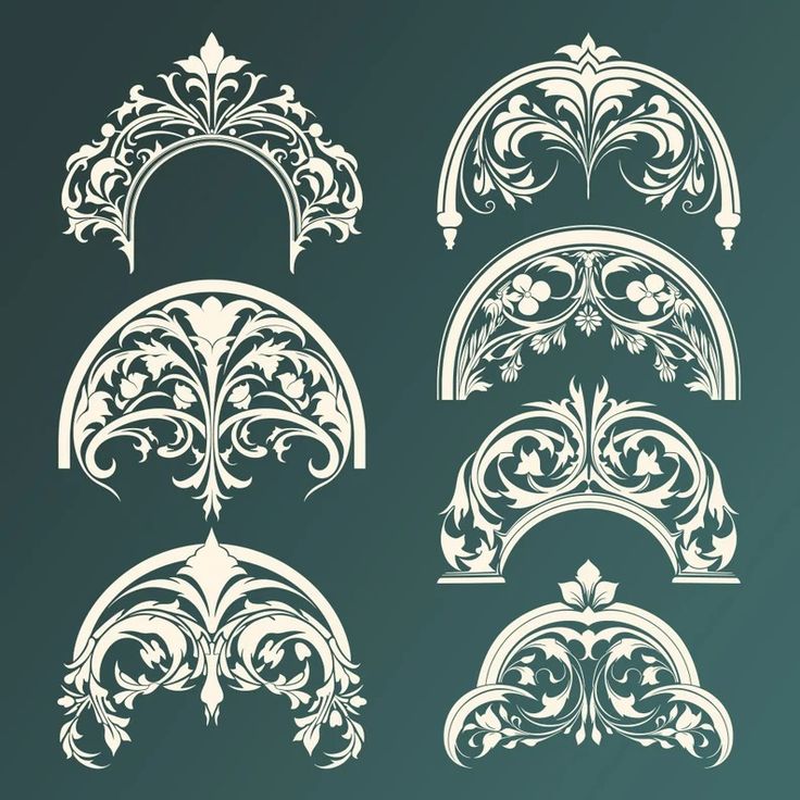 an ornate set of arches and dividers in white on a green background illustration by corbi