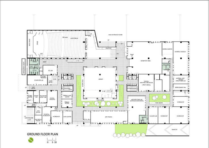 the ground plan for an indoor swimming pool and gym area, with green flooring