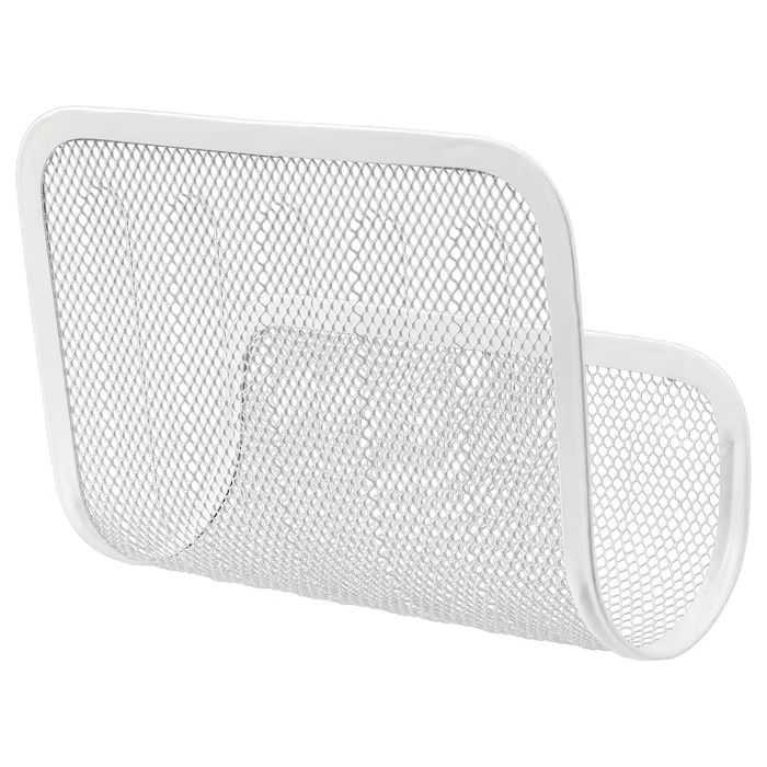 two white metal mesh wall hooks on a white background, one has a hole in the middle