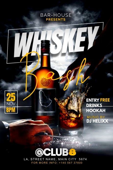 Flyer Design Templates Bar Flyer Design Graphics, Alcohol Poster Design Ideas, Whiskey Poster Design, Alcohol Social Media Design, Drink Promotion Design, Bar Flyer Design, Bar Poster Design, Bar Graphic Design, Restaurant Poster Design