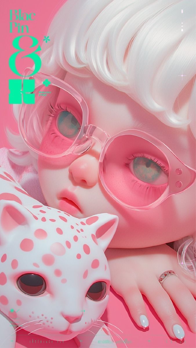 a close up of a doll with glasses and a cat on the cover of a magazine