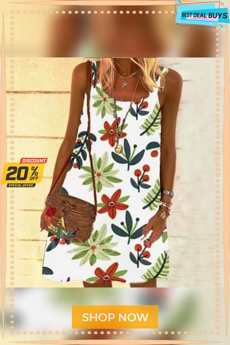 Sweet Plant Printed Sleeveless Dress Casual Printed A-line Sundress, Casual Sleeveless Mini Dress For Summer, Casual Mini-length Sleeveless Dress For Summer, Casual A-line Sleeveless Dress For Spring, Casual Multicolor Sleeveless Summer Dress, Summer Sleeveless Printed Dress For Garden Party, Summer Sleeveless Dress With Prints For Garden Party, Sleeveless Sundress For Summer Garden Party, Sleeveless Sundress For Garden Party And Beach Season