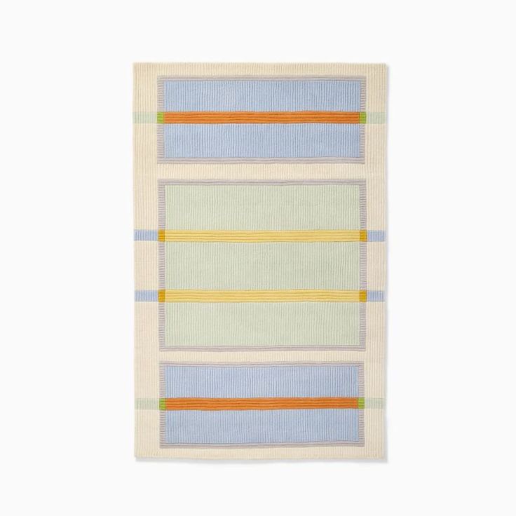 a multicolored striped rug on a white background