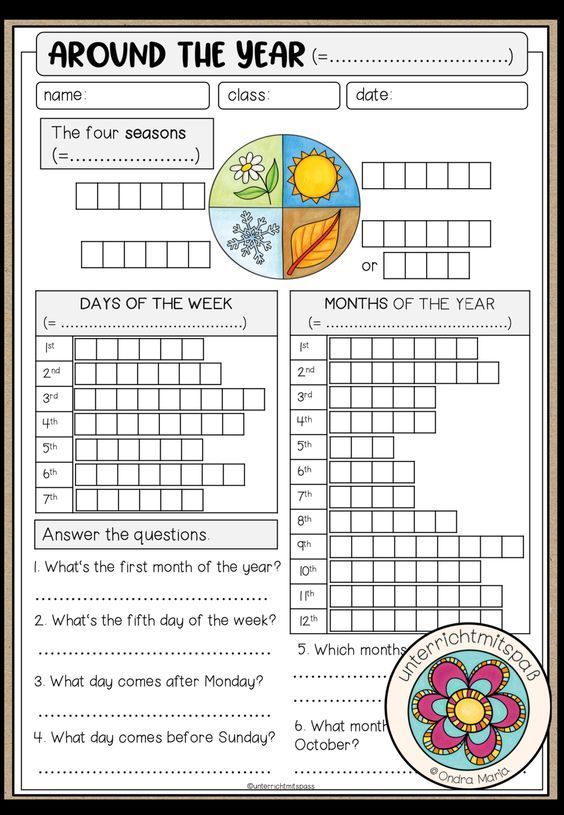 a printable worksheet with the words around the year and flowers on it