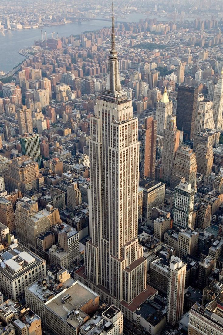 an aerial view of the empire building in new york city