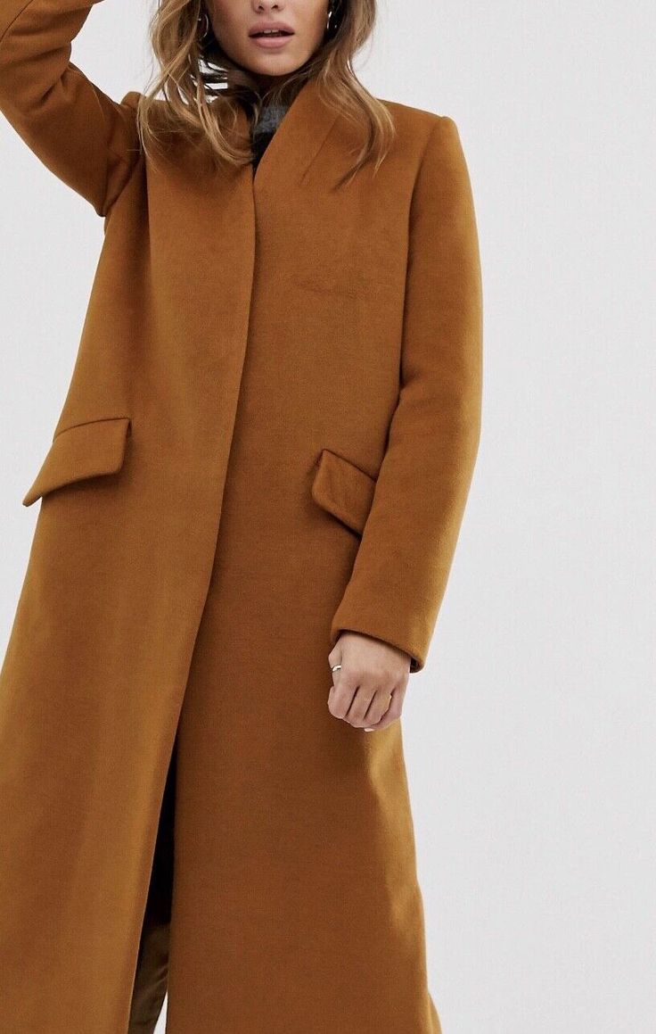 ASOS DESIGN LONGLINE COLLARLESS COAT ~TOBACCO~ SIZE 12 NWOT Collarless Coat, Coat Trends, Longline Coat, Fall Style, Coat Fashion, Long Coat, Long A Line, Color Trends, Blazer Jacket