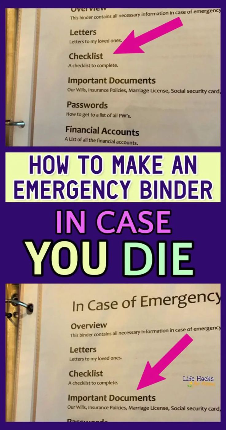 an emergency binder with the text how to make an emergency binder in case you die