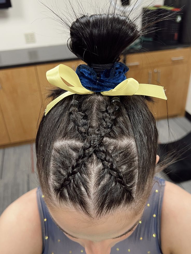 Lacrosse Game Day Hair, Bun Hairstyles For Sports, Comp Hairstyles, Hair French Braids, Lacrosse Hairstyles, Wedding High Bun, Competition Hairstyles, Lacrosse Hair, Gymnastics Meet Hair