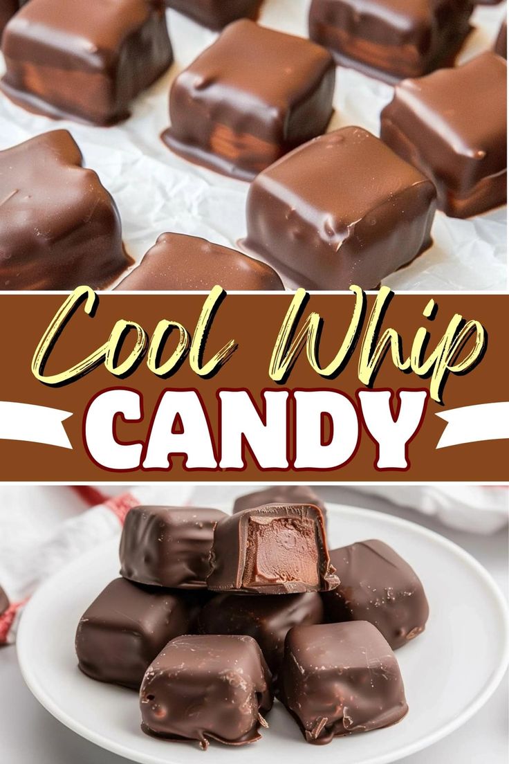 chocolate candy is stacked on top of each other with the words cool whip candy above it