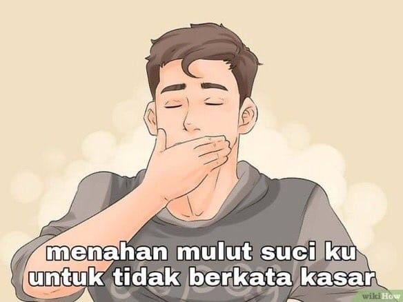 a man with his hand on his mouth and the caption reads, meenahan mult suci ku untuk tidak berkat berka kasaar