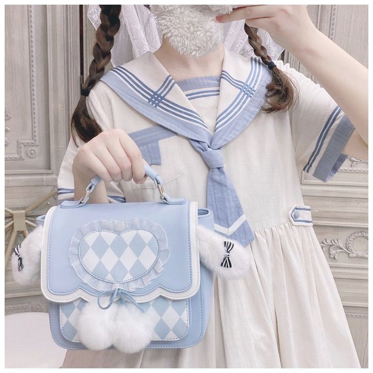 Kawaii Fluffy Bunny Ears Blue Lolita Backpack ON643 Size: Height: 22cm Width: 23cm thickness: 13cm Hello Kitty Water Bottle, Tube Top And Skirt, Kawaii Store, Bunny Bags, Fairytale Fashion, Fluffy Bunny, Fairycore Cottagecore, School Bags For Girls, Victorian Clothing