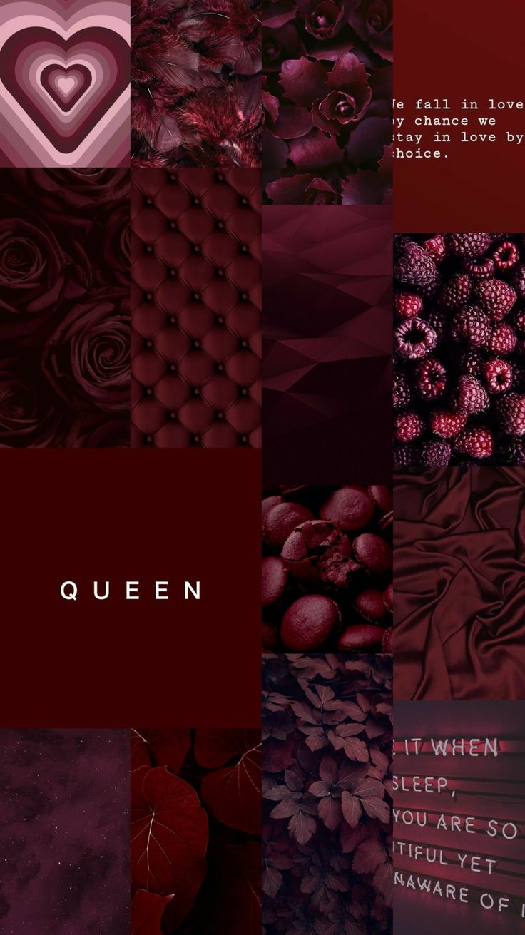 a collage of red and purple images with the words queen