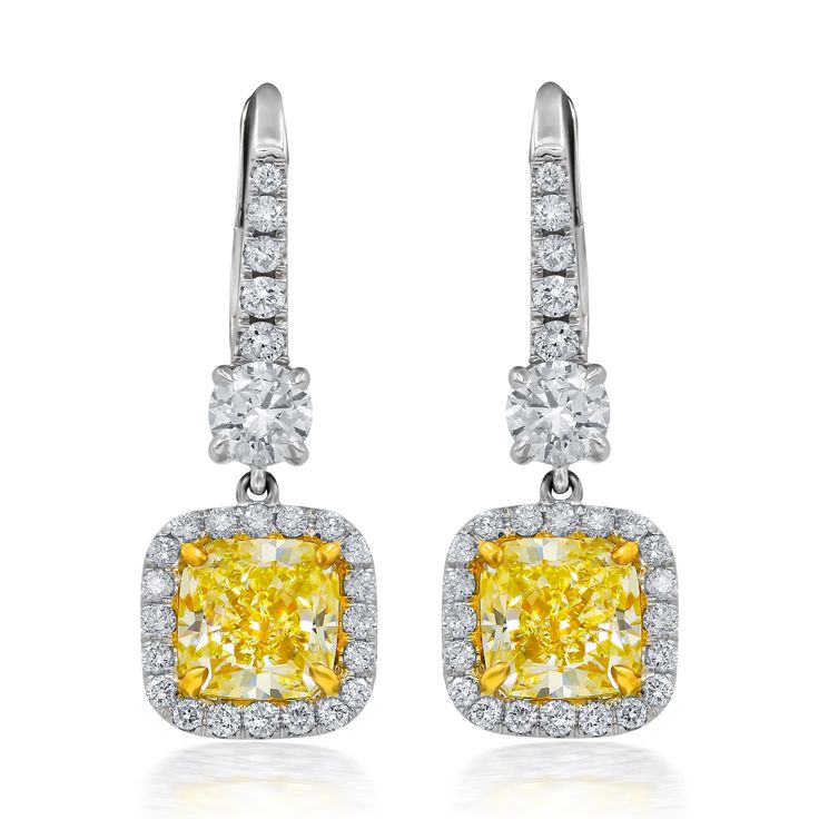 diamond drop earrings for women Yellow Diamond Earrings, Yellow Diamond Jewelry, Canary Yellow Diamonds, Yellow Diamond Earring, Yellow Cushion, Fancy Light, Halo Diamond Earrings, Vintage Drop Earrings, Emerald Green Earrings