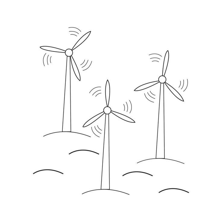 three windmills are shown in the sky