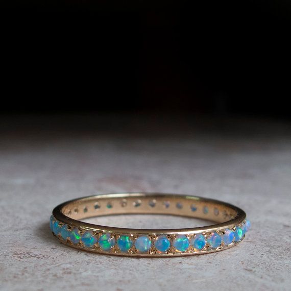 14 Karat Gold Blue Opal Eternity Ring BLue Opal Ring Gold Opal Bracelet Gold, Natural Opal Jewelry, Natural Stone Rings, Opal Wedding Band, Blue Opal Ring, Eternity Ring Gold, Sweet Jewelry, Eternity Rings, Ring Opal