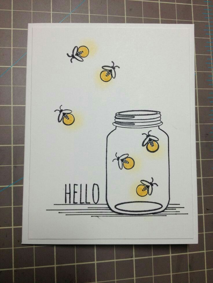 a card with some bees in a jar and the words hello written on it,