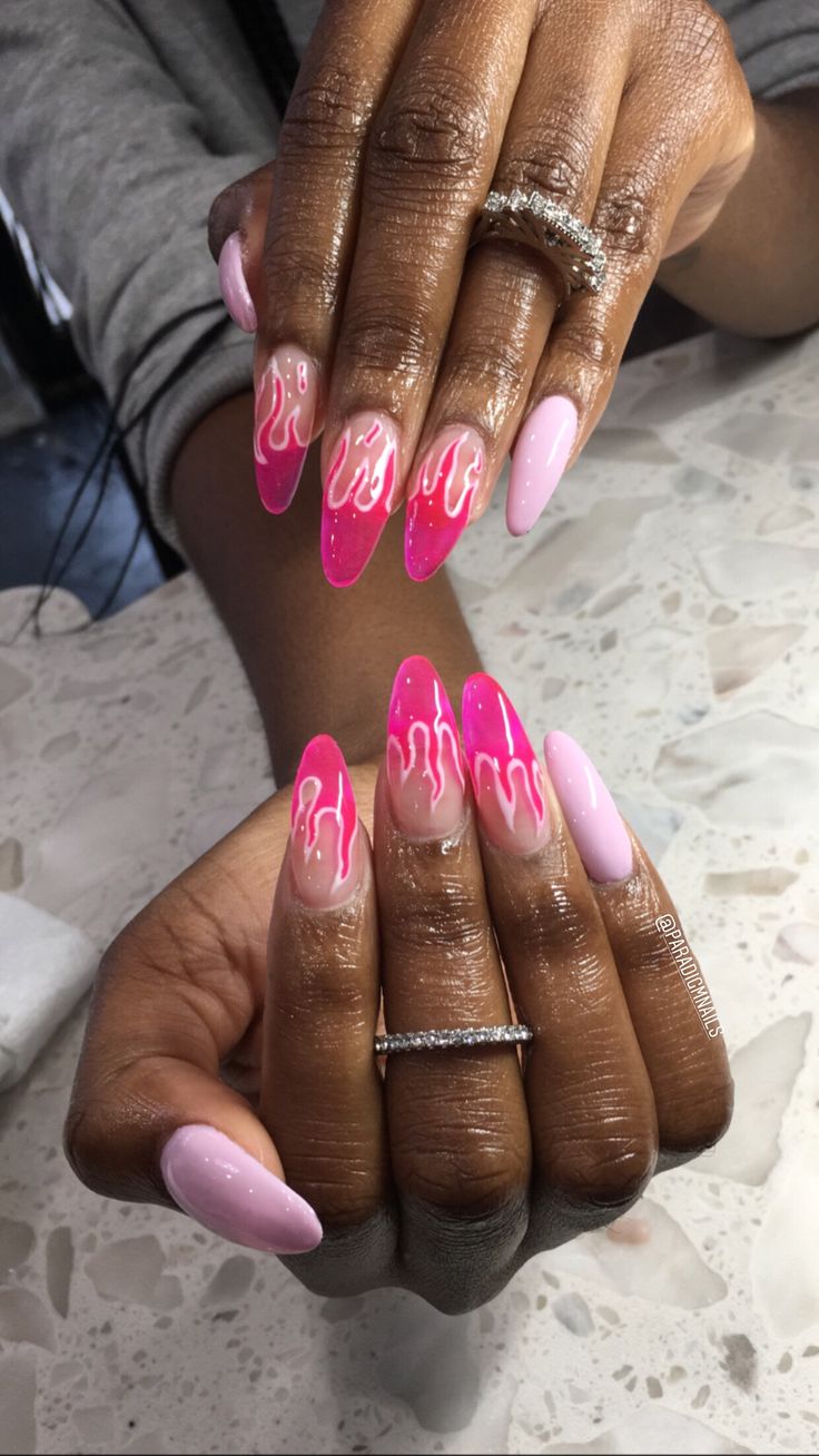 Round Flame Nails, Pastel Fire Nails, Sparkle Flame Nails, Summer Flame Nails, Miami Heat Nails, Coachella Nails 2023, Red Flame Acrylic Nails, Hot Pink Flame Nails, Pink Flames Nails