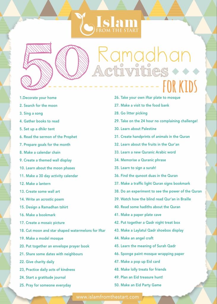 the 50 ramaah activities for kids to play with in their home or school room