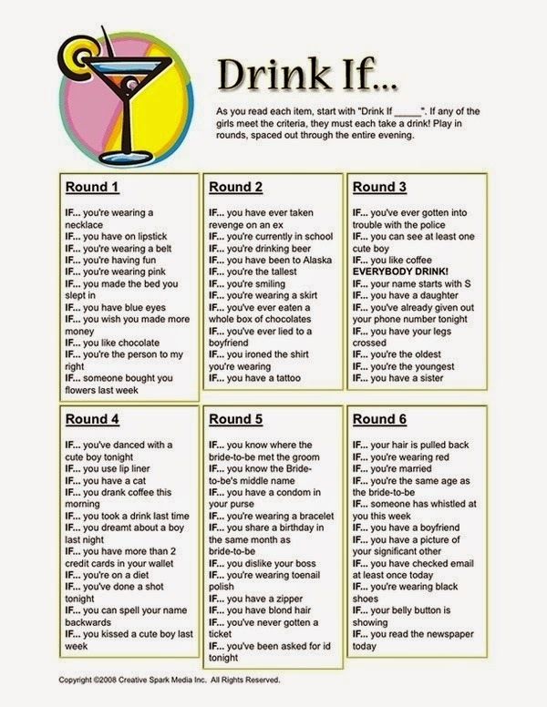 a printable drink list with drinks in it